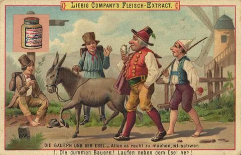 The peasants and the donkey it is difficult to please everyone The stupid Stock Illustration