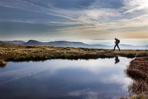 Peat bog on the summit of Red Screes, Lake District, UK on a misty autumn mor Stock Photos