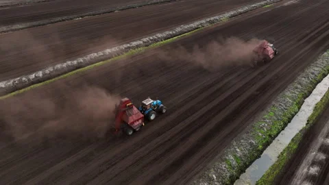 Peat Harvester Tractor on Collecting Extracting Peat. Video stock 213605739