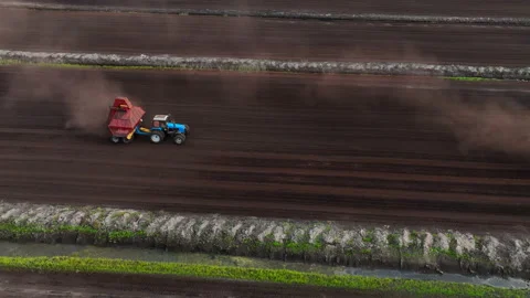Peat Harvester Tractor on Collecting Extracting Peat. Stock Footage 213607248