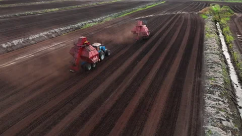 Peat Harvester Tractor on Collecting Extracting Peat Video stock 213639194