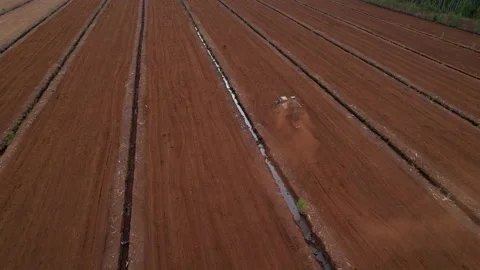 Peat Harvester Tractor working on Extracting Peat. Stock-Footage 219824792