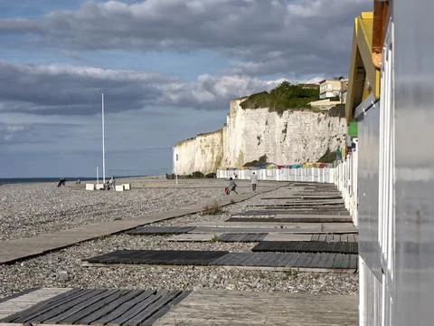 Pebble beach and cliffs at Criel sur Mer in France Stock Photos