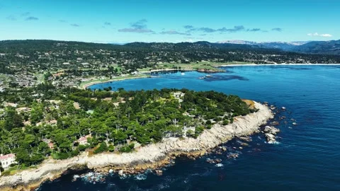 Pebble Beach in a Cinematic Flyover 01 Stock Footage 298312787