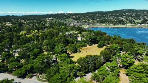 Pebble Beach in a Cinematic Flyover 03 Stock Footage 298312869