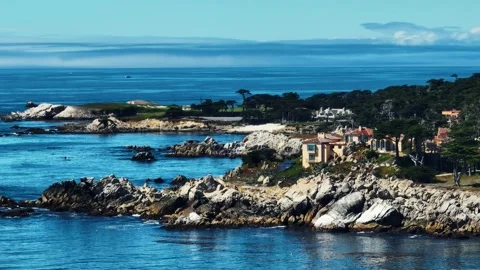 Pebble Beach in a Cinematic Flyover 04 Stock Footage 298312793