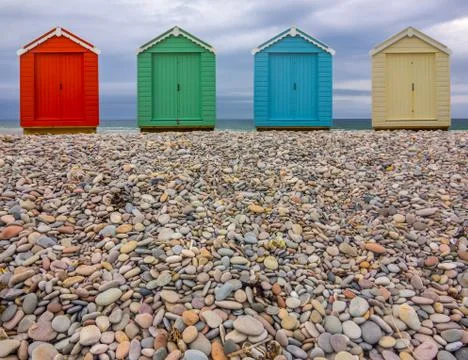 Pebble Beach Huts Stock Photos