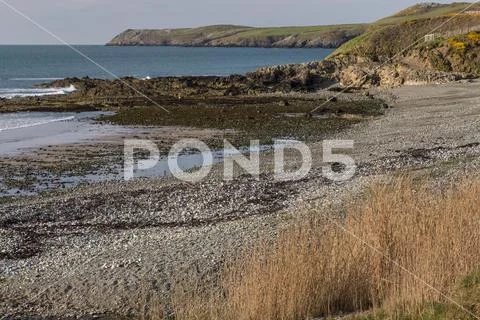 Pebble beach at Porth Trwyn, Anglesey, North Wales Stock Photos