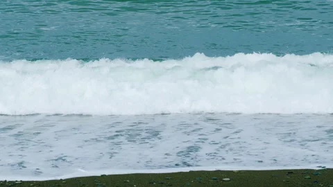 Pebble Beach With Rough Sea. Coast With Large Pebble. Sea Pebble Beach With Stock Footage 258721267