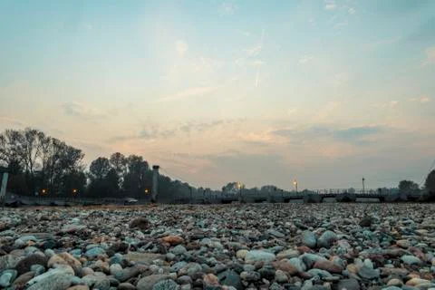 Pebble beach by the Ticino River Stock Photos
