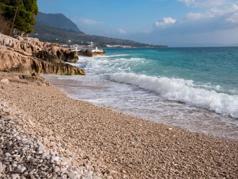 Pebble beach in Tucepi 库存照片