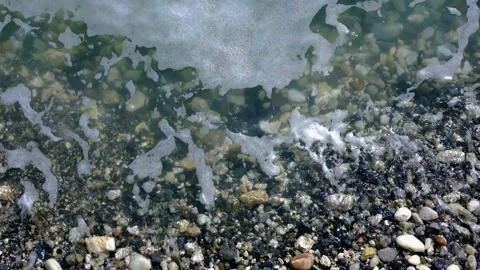 Pebble beach waves and splashes Video stock 144628620