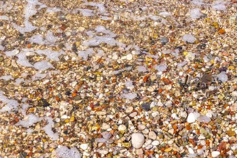Pebble Beach Waves Water Stone Texture Adriatic Coast Bar Montenegro. Stock Photos