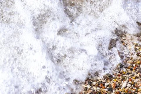 Pebble Beach Waves Water Stone Texture Adriatic Coast Bar Montenegro. Stock Photos