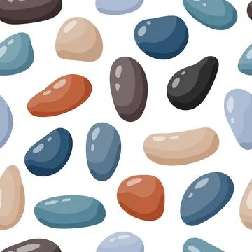 Pebble seamless pattern. Smooth stones background. Cartoon cobblestone paving Stock Illustration