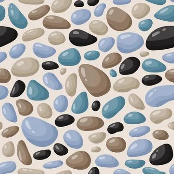 Pebble seamless pattern. Smooth stones background. Cartoon cobblestone paving Stock Illustration