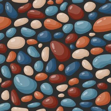 Pebble seamless pattern. Smooth stones background. Cartoon cobblestone paving 스톡 일러스트