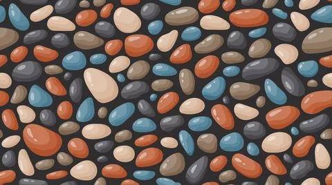 Pebble seamless pattern. Smooth stones background. Cartoon cobblestone paving Stock Illustration