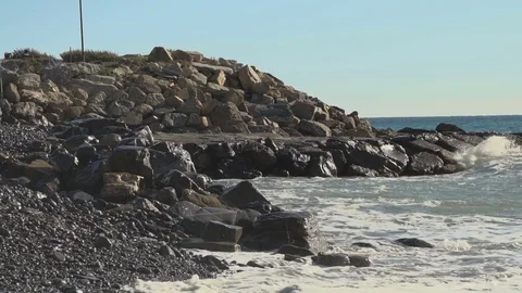 Pebble Shore Hit by Waves Stock-Footage 83361794