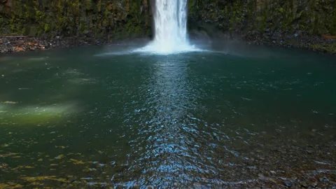 Pebble Shoreline and Clear Pool Below Abiqua Falls Waterfall in Oregon Stock Footage 343027018