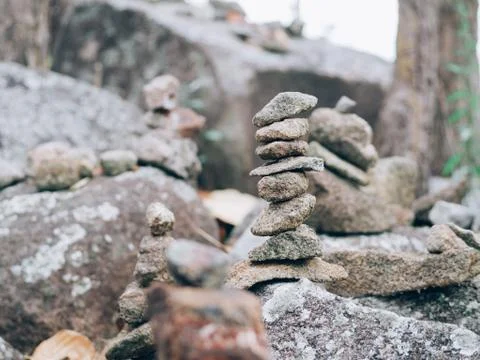 Pebble stack on the mountain with copy space and beautiful. Photos