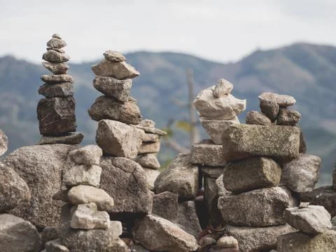 Pebble stack on the mountain with copy space and beautiful. Concentration and re Photos