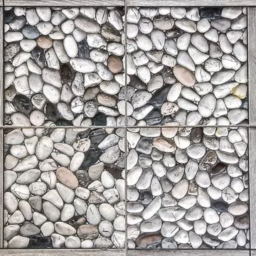 Pebble Stone Ceramic Floor Tile with White and Gray Stones Stock Photos