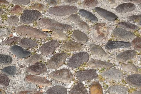 Pebble stone floor tile In perspective with focus selection Stock Photos