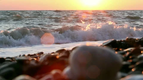 Pebble stone sunset sea 動画素材 26695490