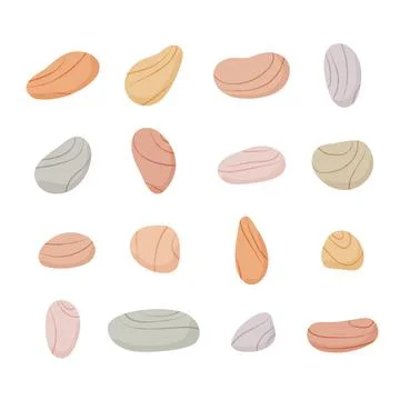 Pebble stones collection. Different beach pebbles shape set. Various forms of Stock Illustration