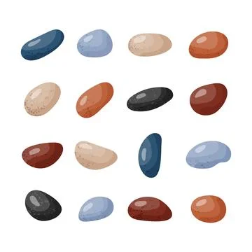 Pebble stones collection. Different beach pebbles shape set. Various forms of Stock Illustration