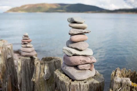 Pebble Towers on a  Beach Stock Photos
