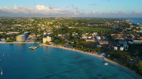 Pebbles Beach aerial view, St. Michael, Barbados Stock Footage 324774602