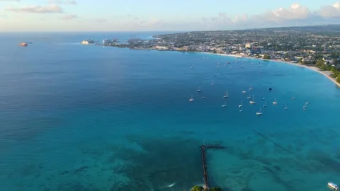 Pebbles Beach aerial view, St. Michael, Barbados Stock Footage 324774628