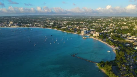 Pebbles Beach aerial view, St. Michael, Barbados Stock Footage 324774948