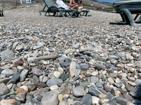 Pebbles on the beach on a cloudy day 写真素材