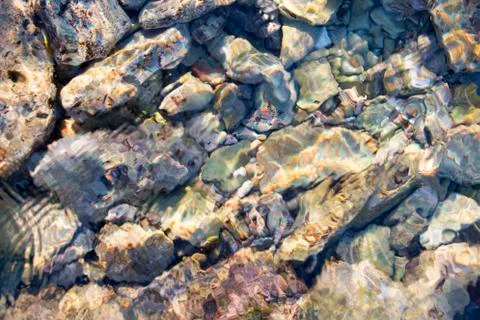 Pebbles of differen sizes in salt water Stock Photos