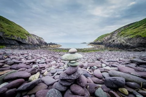 Pebbles stack on the beach on Caer Bwdy Bay in St.Davids, Wales Fotos de archivo