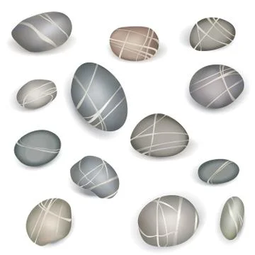 Pebbles stone isolated set. Stones of different shapes and colors. Illustrazione stock