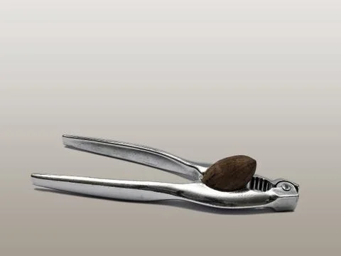 Pecan nut and nutcracker Stock Photos