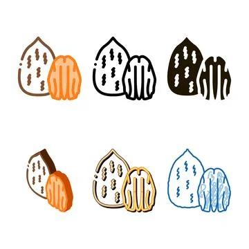 Pecan nut icon vector outline variants Stock Illustration