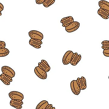 Pecan nut vector seamless pattern Stock Illustration