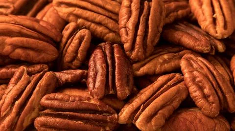 Pecan nuts background horizontal close-up hd. Roasted nurs Stock Photos