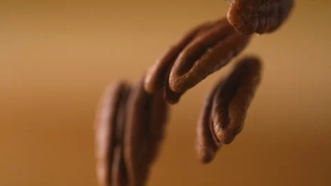 Pecan nuts falling. Slow Motion. Stock Footage 89603709