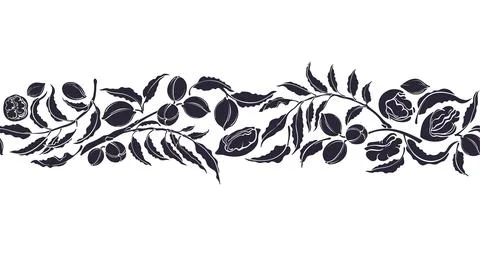 Pecan nuts seamless print Vector branch and kernel Stock Illustration