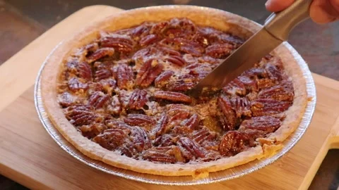 Pecan Pie or Chess Pie Real Time Motion Roasted Nuts Fresh Pie Video stock 145874735