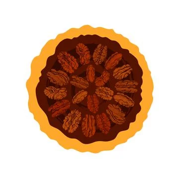 Pecan pie, texture nuts. Vector round sweet cake Stock Illustration