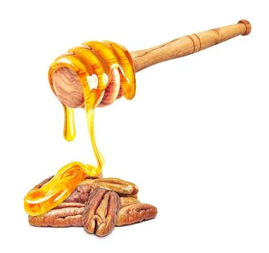 Pecans with honey Stock Photos