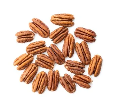 Pecans  on white background top view Stock Photos