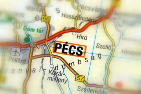 Pecs on a map Stock Photos